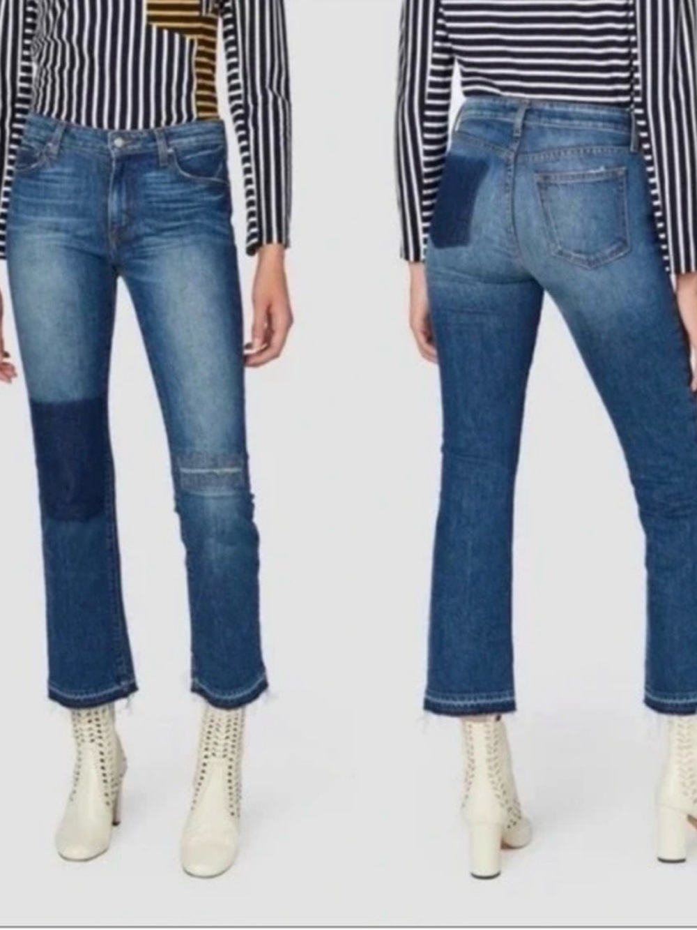 Derek Lam 10 Crosby Gia Women's Mid Blue Patch cropped flare Jeans